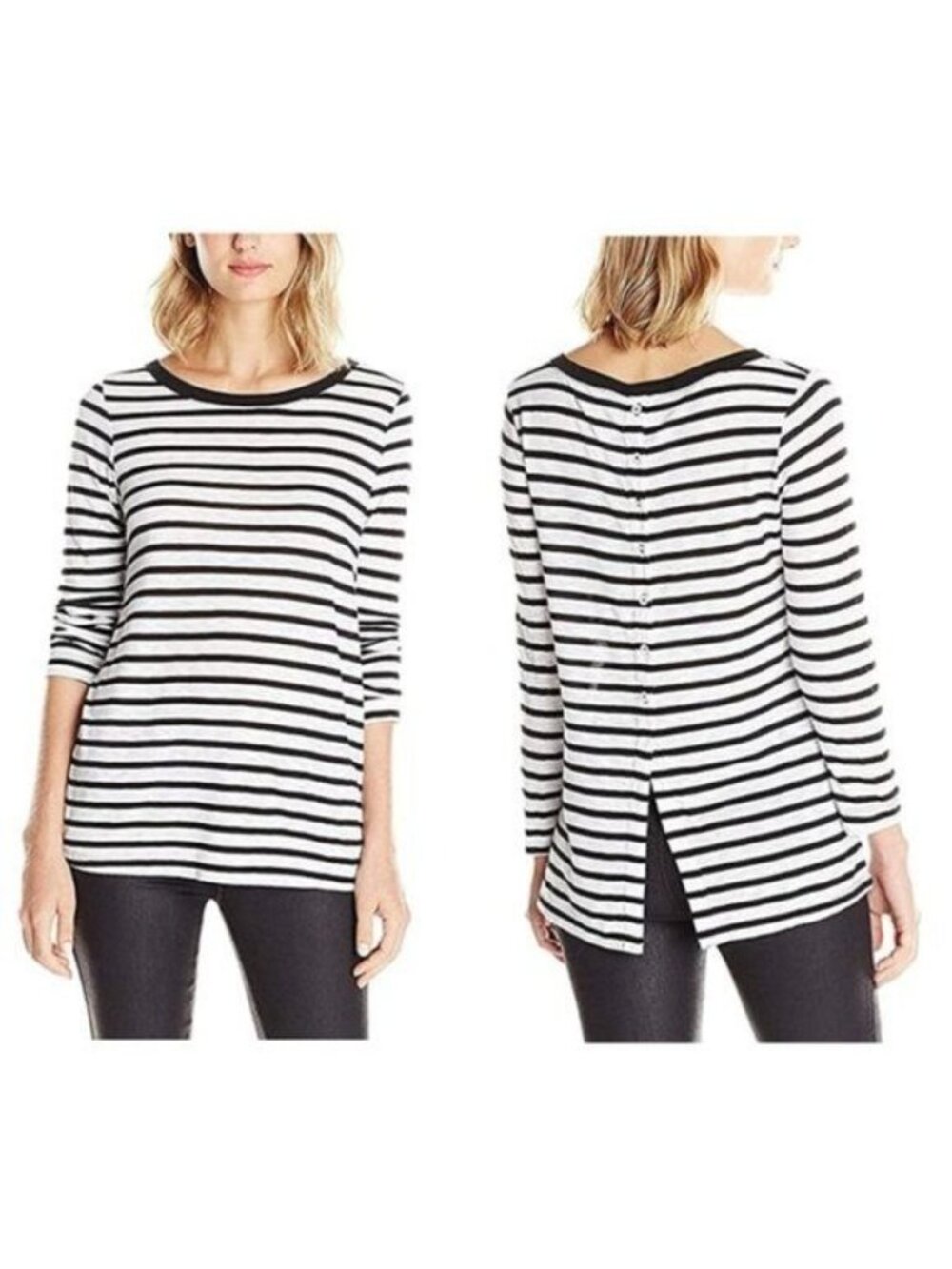 SPLENDID Cerine Slub Gray White Stripe Button Back - S